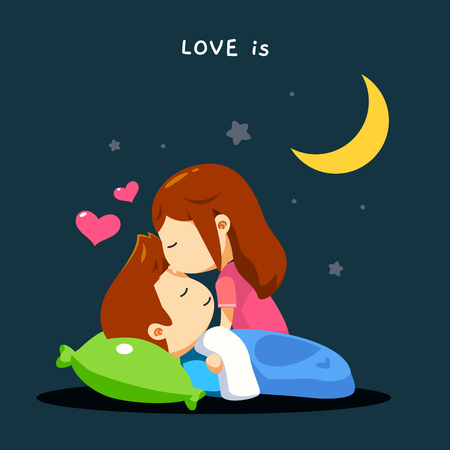 A girl is kissing her spouse's foreheadのイラスト素材
