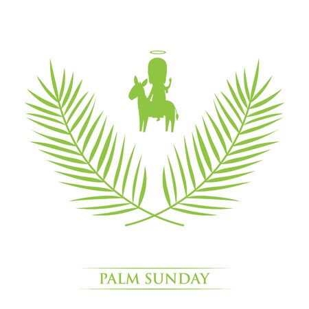 palm sunday - silhouette of palm leaves and holy person riding a donkeyのイラスト素材