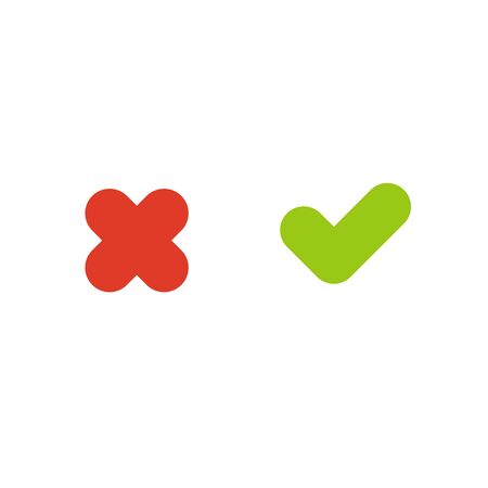 Red x and Green correct. Isolated Symbol sign
