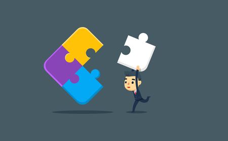 a businessman carrying the last piece of puzzleのイラスト素材