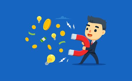 a businessman using magnet to attract money and ideaのイラスト素材