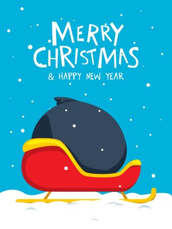 A sack of gift on Santa sleigh and falling snowのイラスト素材