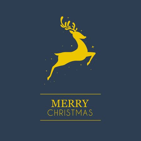 Christmas greeting of Jumping Silhouette reindeer on dark background with starsのイラスト素材