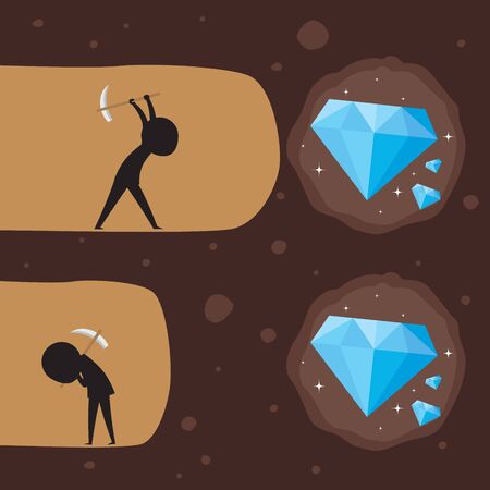 Digging a diamond. Silhouette illustrationのイラスト素材