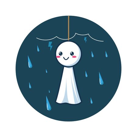 Rain doll or Teruterubozu. Vector Illustrationのイラスト素材