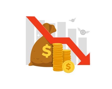 pile of coins and a red arrow chartのイラスト素材