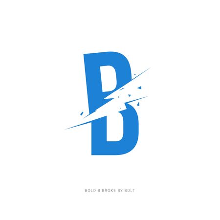 Blue B letter broke by thunder boltのイラスト素材