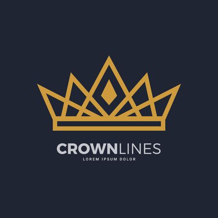 Crown in Gold Outline Sign. Isolated Vector Illustrationのイラスト素材