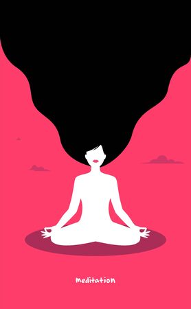 an abstract girl doing meditation in pink background. isolated Vector Illustrationのイラスト素材