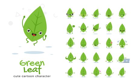 Vector set of cartoon images of Green Leaf. Vector Illustrationのイラスト素材
