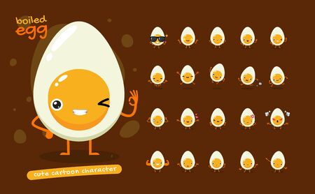 Mascot Set of the Boiled egg. Twenty Mascot poses. Isolated Vector Illustrationのイラスト素材