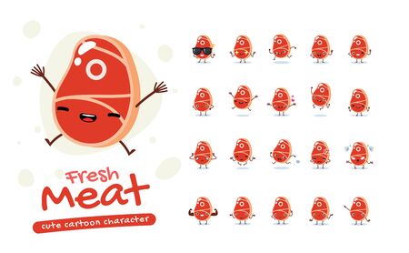 Mascot Set of the Fresh Meat. Twenty Mascot poses. Isolated Vector Illustrationのイラスト素材