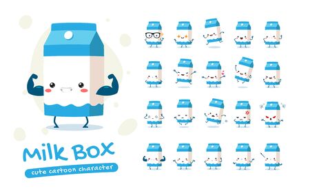 Mascot Set of the Milk Box. Twenty Mascot poses. Isolated Vector Illustrationのイラスト素材