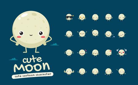 Mascot Set of the Cute Moon. Twenty Mascot poses. Isolated Vector Illustrationのイラスト素材