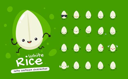 Mascot Set of the White Rice. Twenty Mascot poses. Isolated Vector Illustrationのイラスト素材