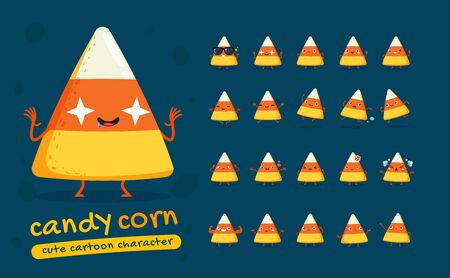 Mascot Set of the Candy Corn. Twenty Mascot poses. Isolated Vector Illustrationのイラスト素材
