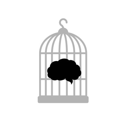 A black brain inside the birdcage. Isolated Vector Illustrationのイラスト素材