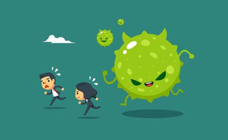 businessmen and businesswomen were chased by the green virus. Vector Illustrationのイラスト素材