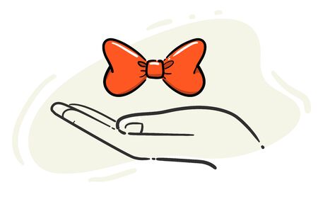 The illustration of hand with butterfly necktie. Business care. Vector Illustrationのイラスト素材
