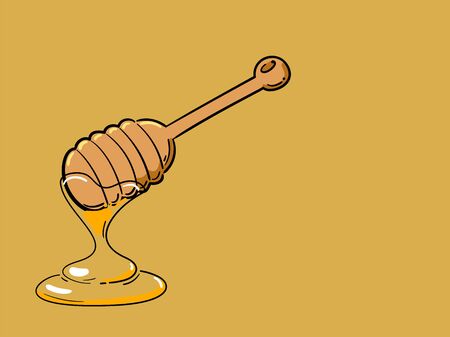 A honey drip in gold background. Isolated Vector Illustrationのイラスト素材