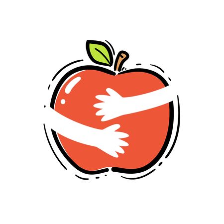 The Apple Doodle and the silhouette of hugging hand. Vector Illustrationのイラスト素材