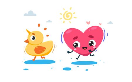 The Heart is chasing a duck with the hornのイラスト素材
