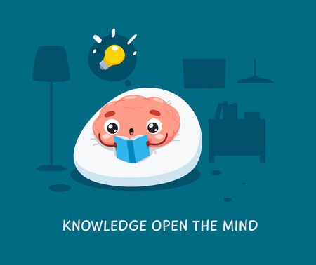 A brain is reading the blue book. Isolated Vector Illustrationのイラスト素材