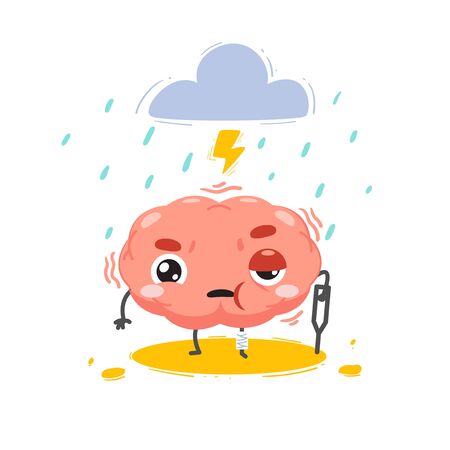 the brain is hurt with a storm above. Isolated Vector Illustrationのイラスト素材