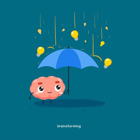 The brain is holding an umbrella with the rain of light bulb.のイラスト素材