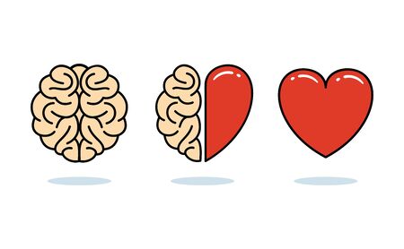 The brain, the heart and the combination. Vector Illustrationのイラスト素材