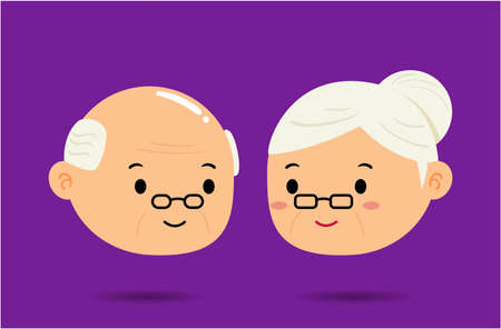 The Grandmother and Grandfather sign on purple background. Isolated Vector Illustrationのイラスト素材