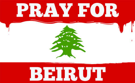 Lebanon Flag with text Pray For Beirut. Isolated Vector Illustrationのイラスト素材