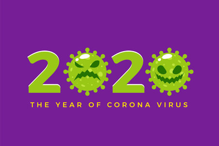 Year 2020 with green virus. Isolated Vector Illustration