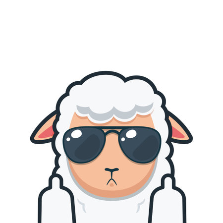a white sheep with middle finger. Isolated Vector illustrationのイラスト素材