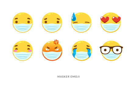 Set of Yellow emoticon Smiley with the mask. Vector Illustrationのイラスト素材