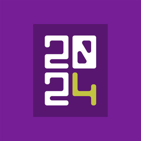 Decorative sign of Year 2024 in purple background. Isolated Vector Illustration
