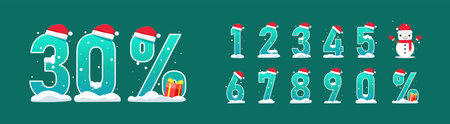 The numbers with christmas Hat. Isolated Vector Illustration.のイラスト素材