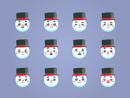 The Snowman with Black Hat. Emoticon Set. Isolated Vector Illustrationのイラスト素材