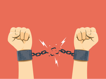Two hand with the Broken Chain. Isolated Vector Illustrationのイラスト素材
