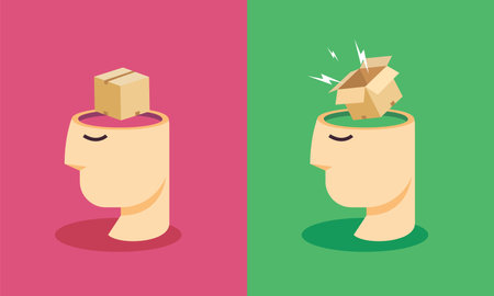 Abstract head with box on top of the head. Isolated Vector Illustrationのイラスト素材