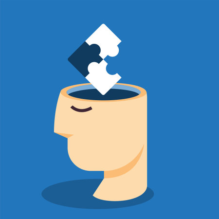 Puzzle on top of the abstract head. Isolated Vector Illustrationのイラスト素材