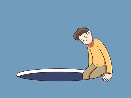 a man sits on the edge of a pit. Isolated Vector Illustrationのイラスト素材