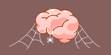 An Unused Brain with spider web. Isolated Vector Illustrationのイラスト素材