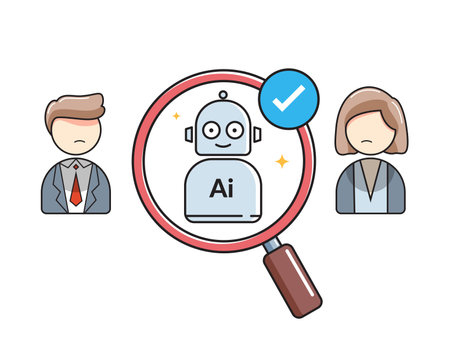 AI Robot over Human using a Magnifier. Isolated Vector Illustrationのイラスト素材