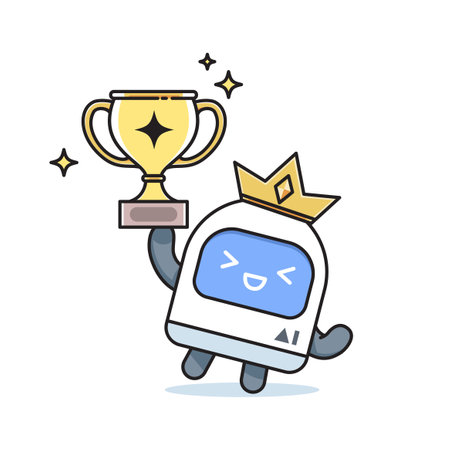 AI robot is holding a trophy. Isolated Vector Illustrationのイラスト素材
