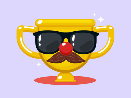 A golden trophy with shade, red nose and moustache. Isolated Vector Illustrationのイラスト素材