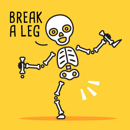 an Illustration of a funny skeleton holding one of his leg.のイラスト素材