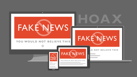 Fake news on multiple gadget. Isolated Vector Illustrationのイラスト素材