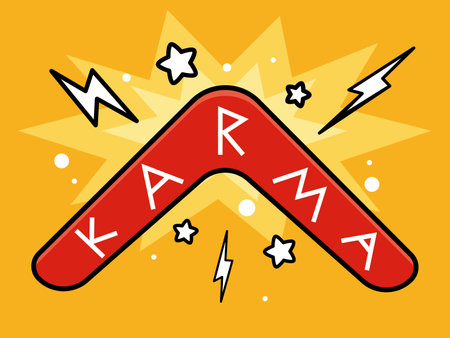 A red boomerang with text karma. Isolated Vector Illustrationのイラスト素材