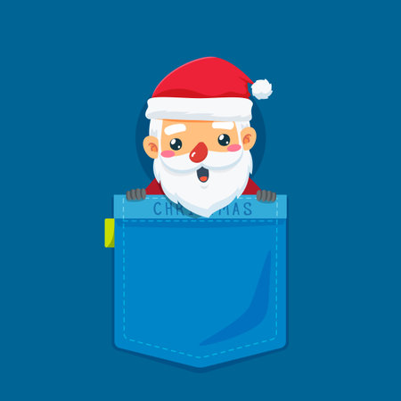 Small Santa Claus in a pocket. Isolated Vector Illustrationのイラスト素材
